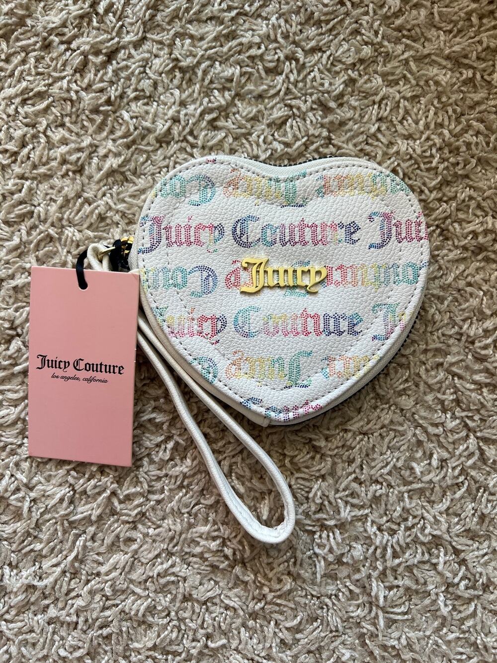 Juicy Couture Off The Chain Heart Zip Around Wristlet White Multi